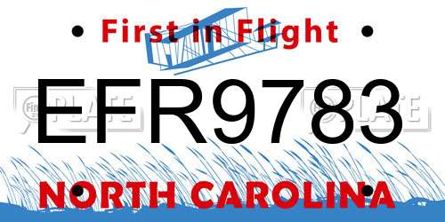 EFR9783 North Carolina License Plate