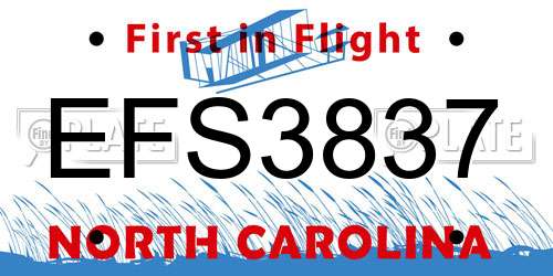 EFS3837 North Carolina License Plate