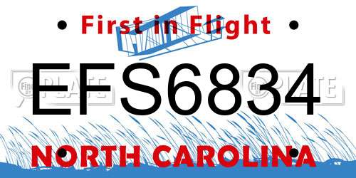 EFS6834 North Carolina License Plate