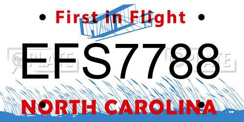 EFS7788 North Carolina License Plate