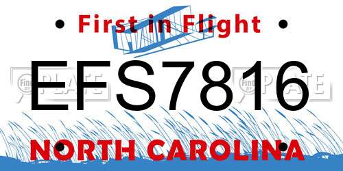 EFS7816 North Carolina License Plate