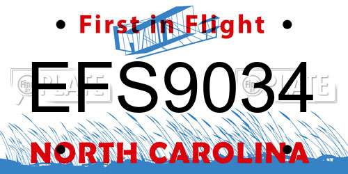 EFS9034 North Carolina License Plate