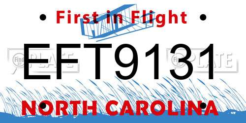 EFT9131 North Carolina License Plate
