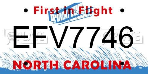 EFV7746 North Carolina License Plate