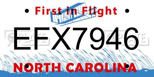 EFX7946 North Carolina License Plate
