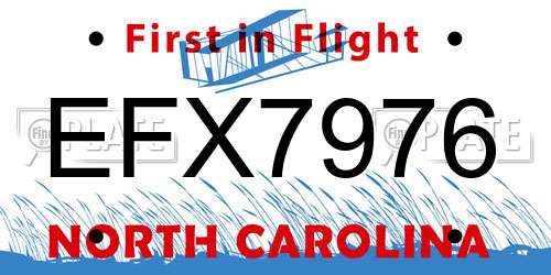 EFX7976 North Carolina License Plate