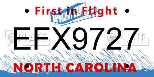 EFX9727 North Carolina License Plate