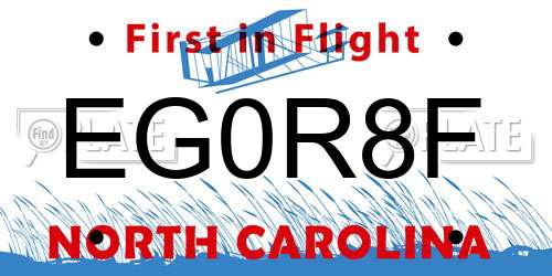EG0R8F North Carolina License Plate