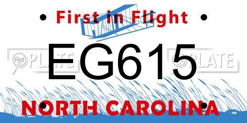 EG615 North Carolina License Plate