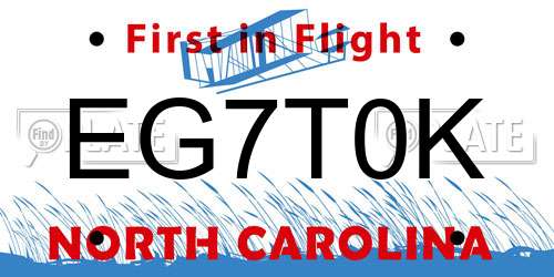 EG7T0K North Carolina License Plate