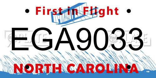 EGA9033 North Carolina License Plate