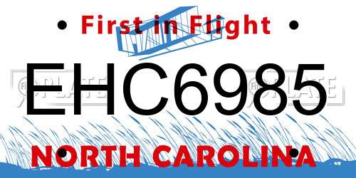 EHC6985 North Carolina License Plate