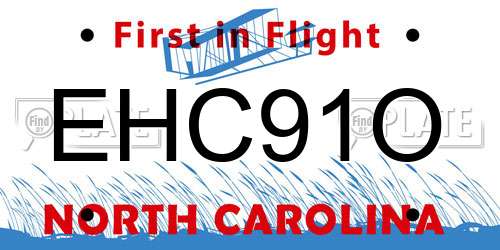 EHC91O North Carolina License Plate