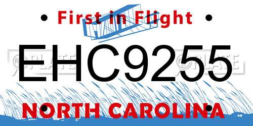 EHC9255 North Carolina License Plate