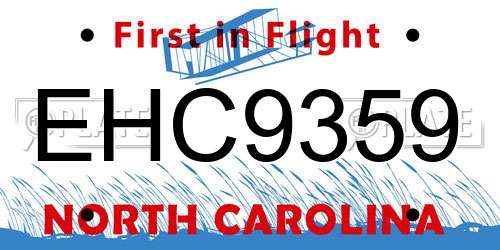 EHC9359 North Carolina License Plate