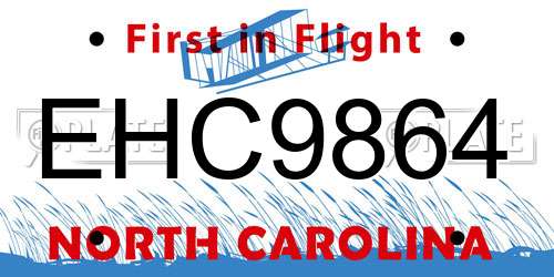 EHC9864 North Carolina License Plate