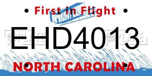 EHD4013 North Carolina License Plate