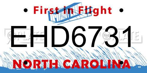 EHD6731 North Carolina License Plate