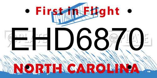 EHD6870 North Carolina License Plate