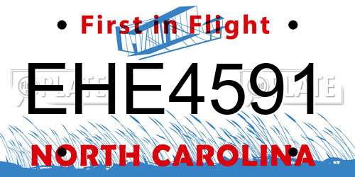 EHE4591 North Carolina License Plate