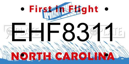 EHF8311 North Carolina License Plate
