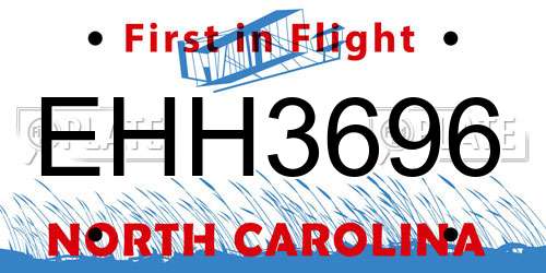 EHH3696 North Carolina License Plate