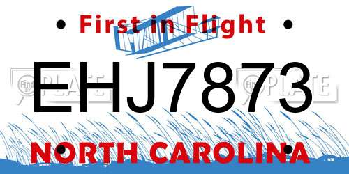 EHJ7873 North Carolina License Plate