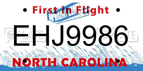 EHJ9986 North Carolina License Plate