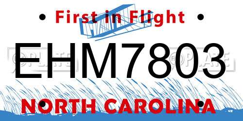 EHM7803 North Carolina License Plate