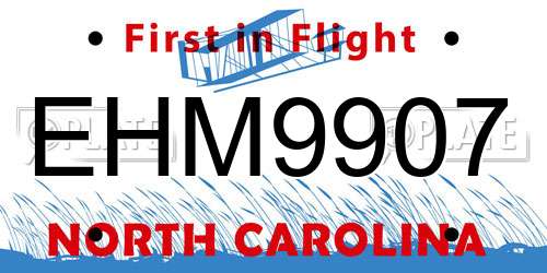 EHM9907 North Carolina License Plate
