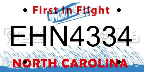 EHN4334 North Carolina License Plate