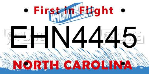 EHN4445 North Carolina License Plate