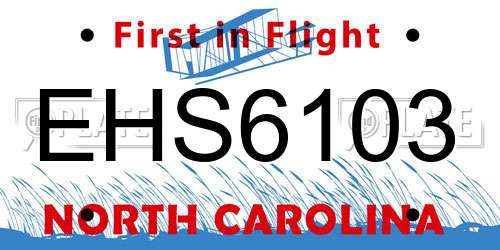 EHS6103 North Carolina License Plate