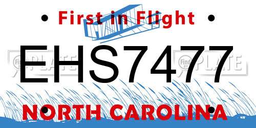 EHS7477 North Carolina License Plate