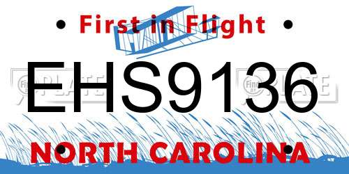 EHS9136 North Carolina License Plate