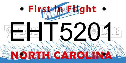 EHT5201 North Carolina License Plate