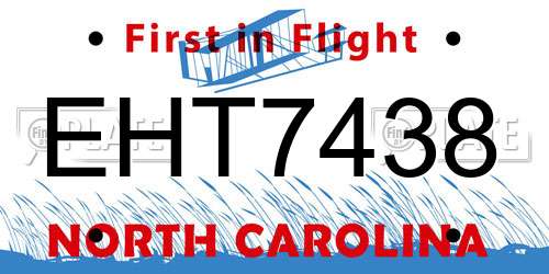 EHT7438 North Carolina License Plate