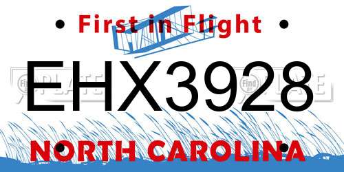 EHX3928 North Carolina License Plate