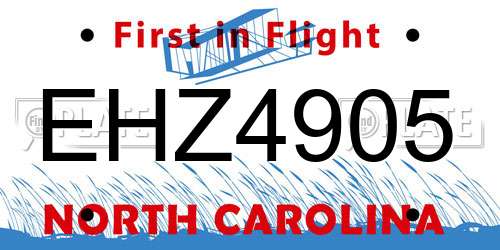 EHZ4905 North Carolina License Plate