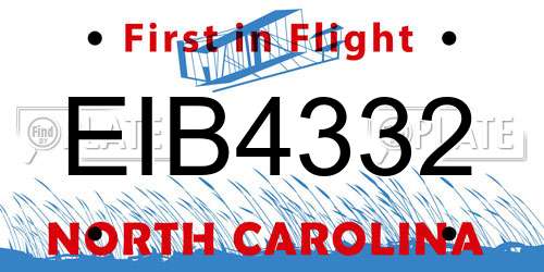EIB4332 North Carolina License Plate