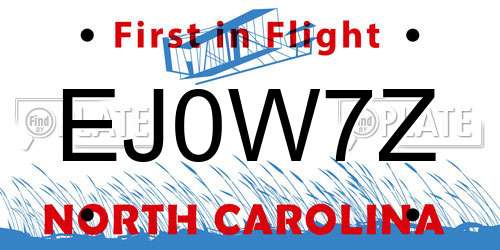 EJ0W7Z North Carolina License Plate