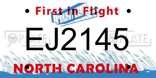 EJ2145 North Carolina License Plate