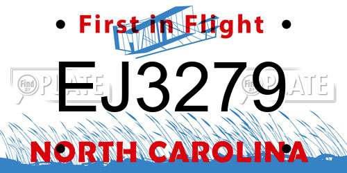 EJ3279 North Carolina License Plate