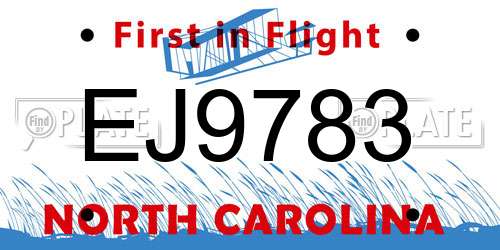 EJ9783 North Carolina License Plate