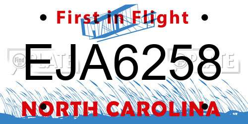 EJA6258 North Carolina License Plate