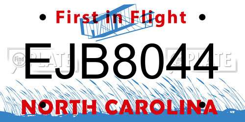 EJB8044 North Carolina License Plate