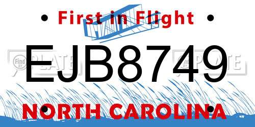 EJB8749 North Carolina License Plate