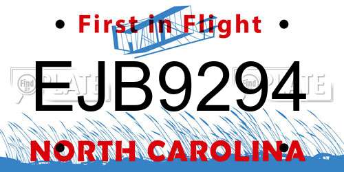 EJB9294 North Carolina License Plate