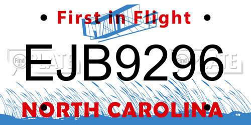 EJB9296 North Carolina License Plate