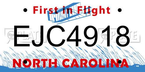 EJC4918 North Carolina License Plate